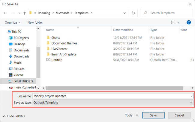 Сохранить как шаблон Outlook