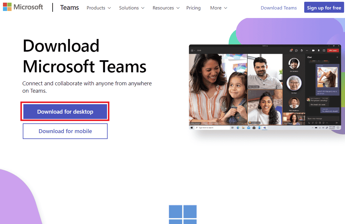 Visitez le site officiel de Microsoft Teams et cliquez sur l'option Télécharger pour le bureau