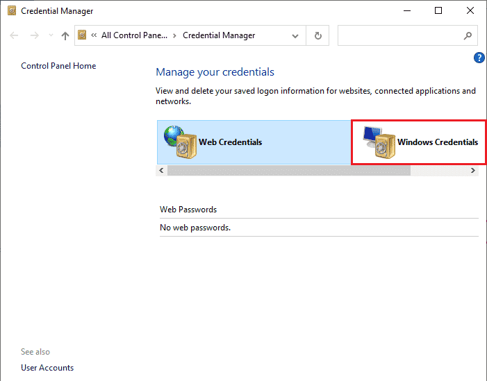 Maintenant, cliquez sur Identifiants Windows
