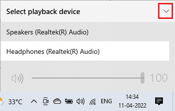 Maintenant, cliquez sur votre appareil audio préféré et vérifiez si l'audio est lu via l'appareil sélectionné
