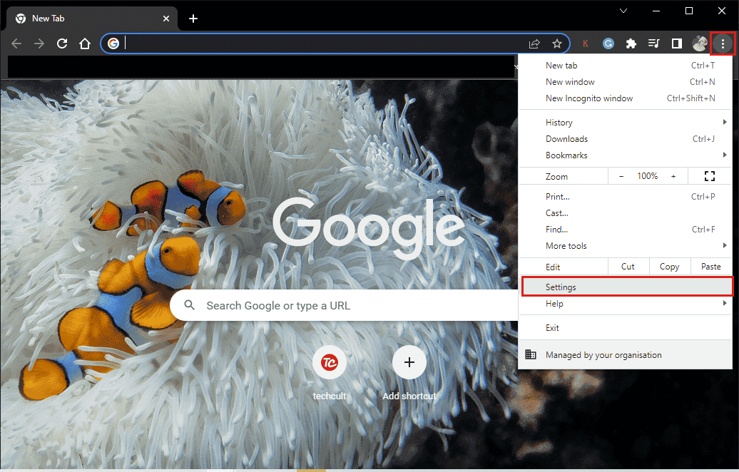 Lancez Google Chrome et cliquez sur l'icône à trois points. Maintenant, cliquez sur Paramètres.