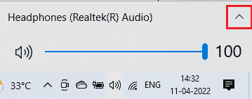 Maintenant, cliquez sur l'icône de flèche pour développer la liste des périphériques audio connectés à l'ordinateur