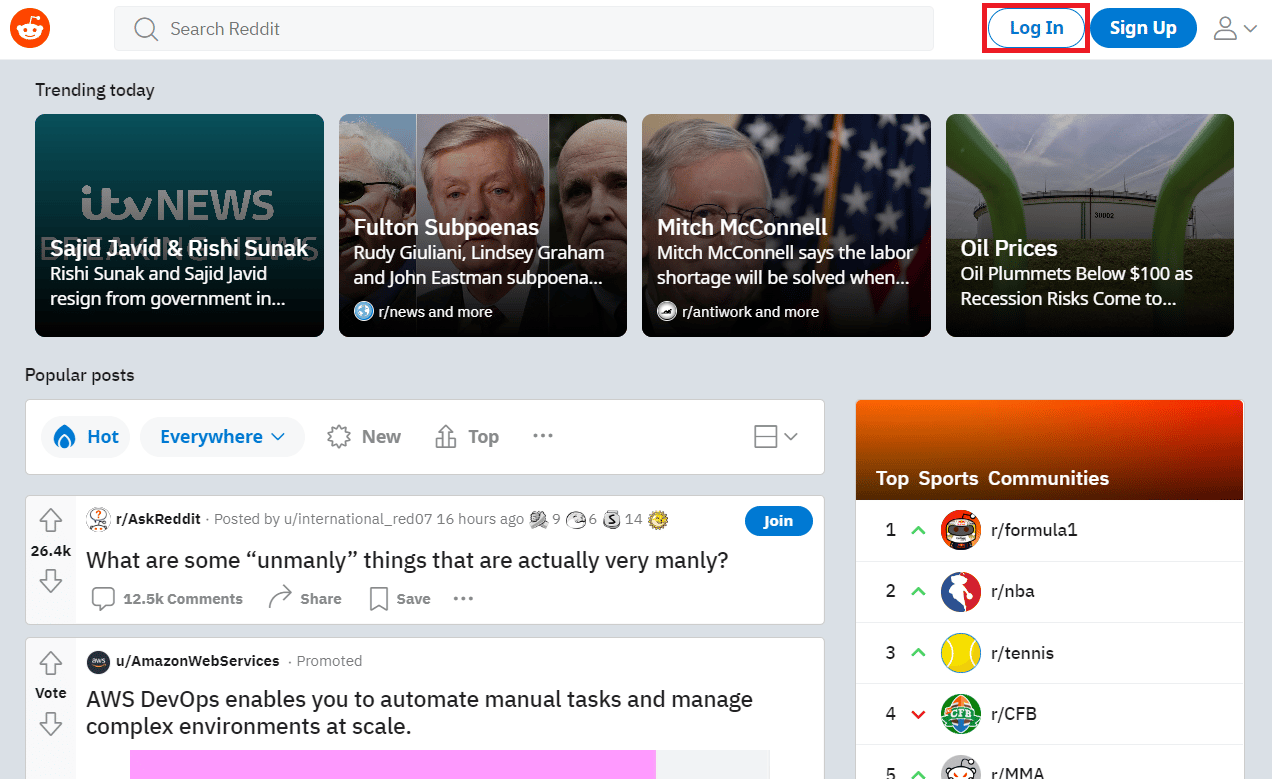 Visite o site do Reddit no navegador da área de trabalho e faça login na sua conta