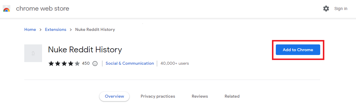 Clique na opção Adicionar ao Chrome para instalar a extensão