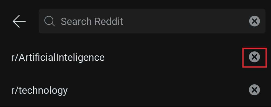Toque no x na frente dos itens que você deseja excluir