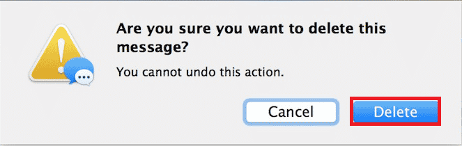Klik Hapus di pop-up | Bagaimana Anda Menghapus Banyak iMessage di Mac