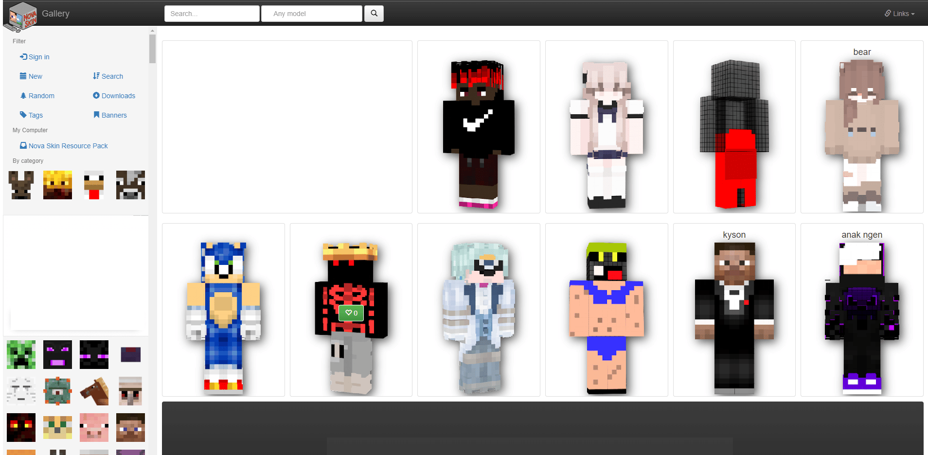 NovaSkinminecraftスキンページ