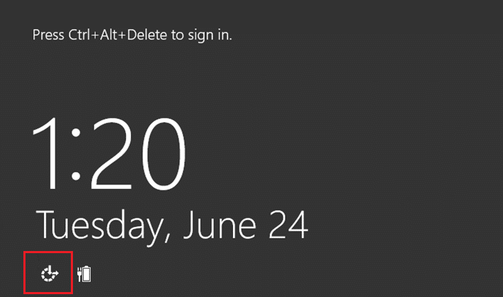 Inicialize na tela de login do Windows 10 e clique no botão Facilidade de Acesso