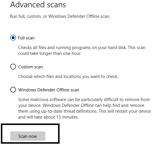 Por fim, clique em Digitalizar agora | Corrigir problemas de login do Windows 10