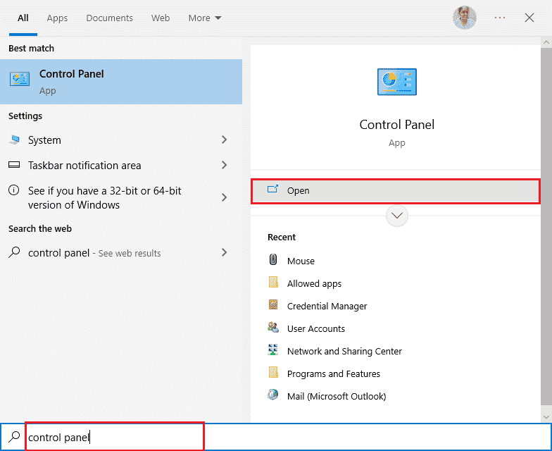 panel de control abierto. Arreglar el binario Java TM Platform SE que no responde en Windows 10