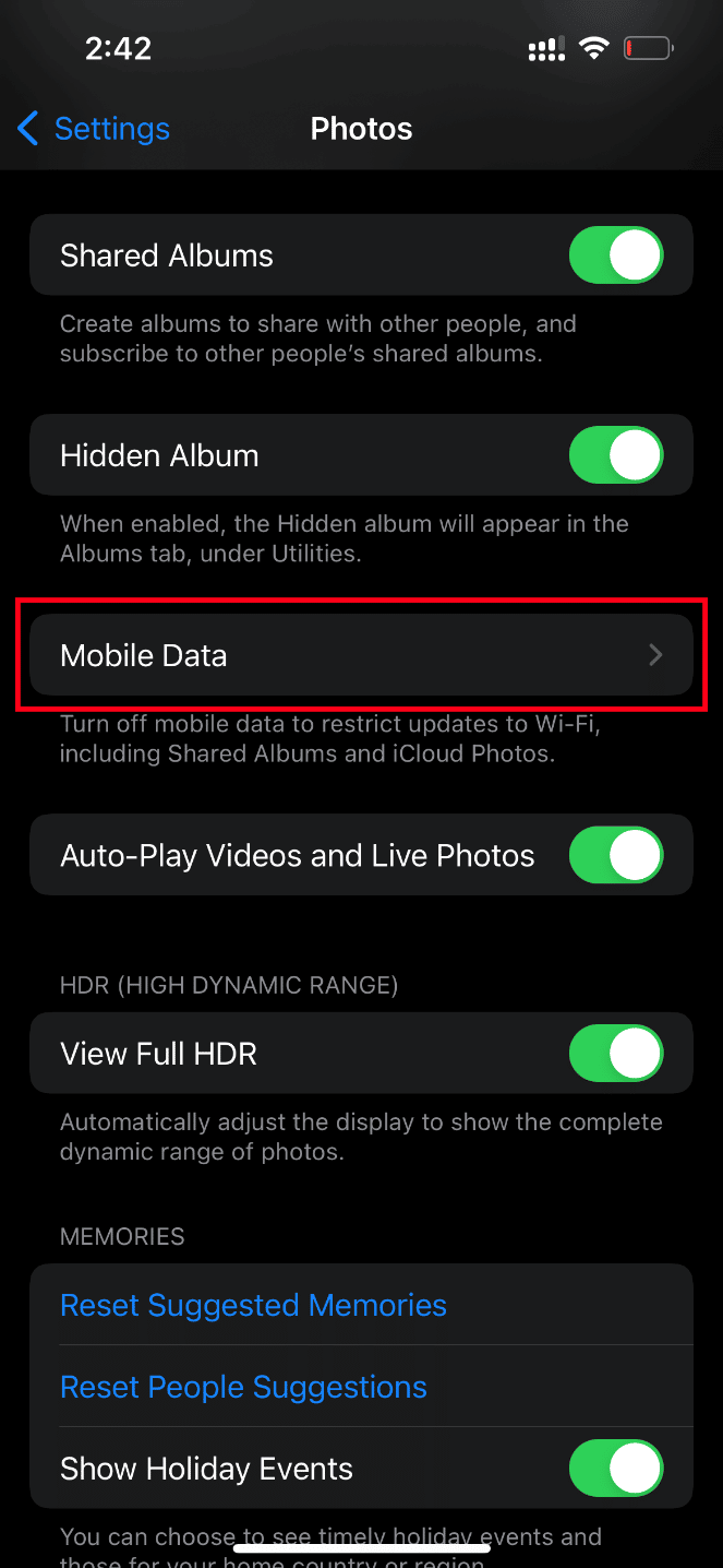 Sélectionnez Données mobiles. Correction d'une erreur survenue lors du chargement d'une version de meilleure qualité de cette vidéo iPhone