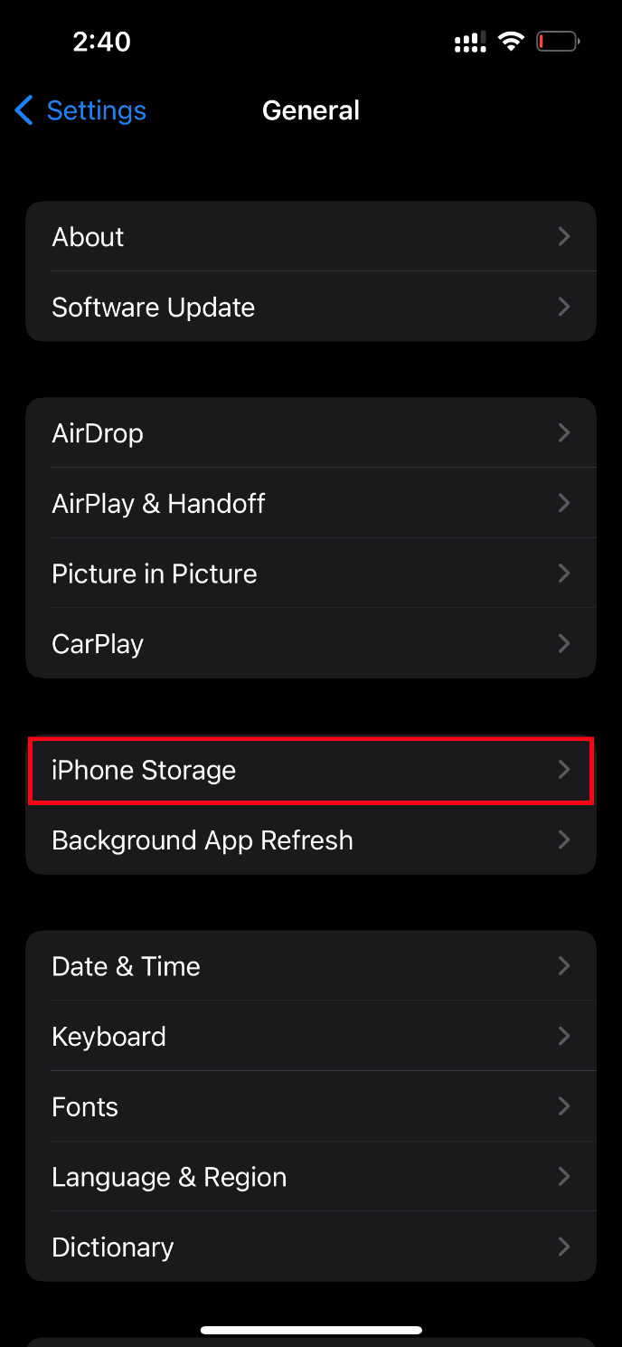 Appuyez sur Stockage iPhone