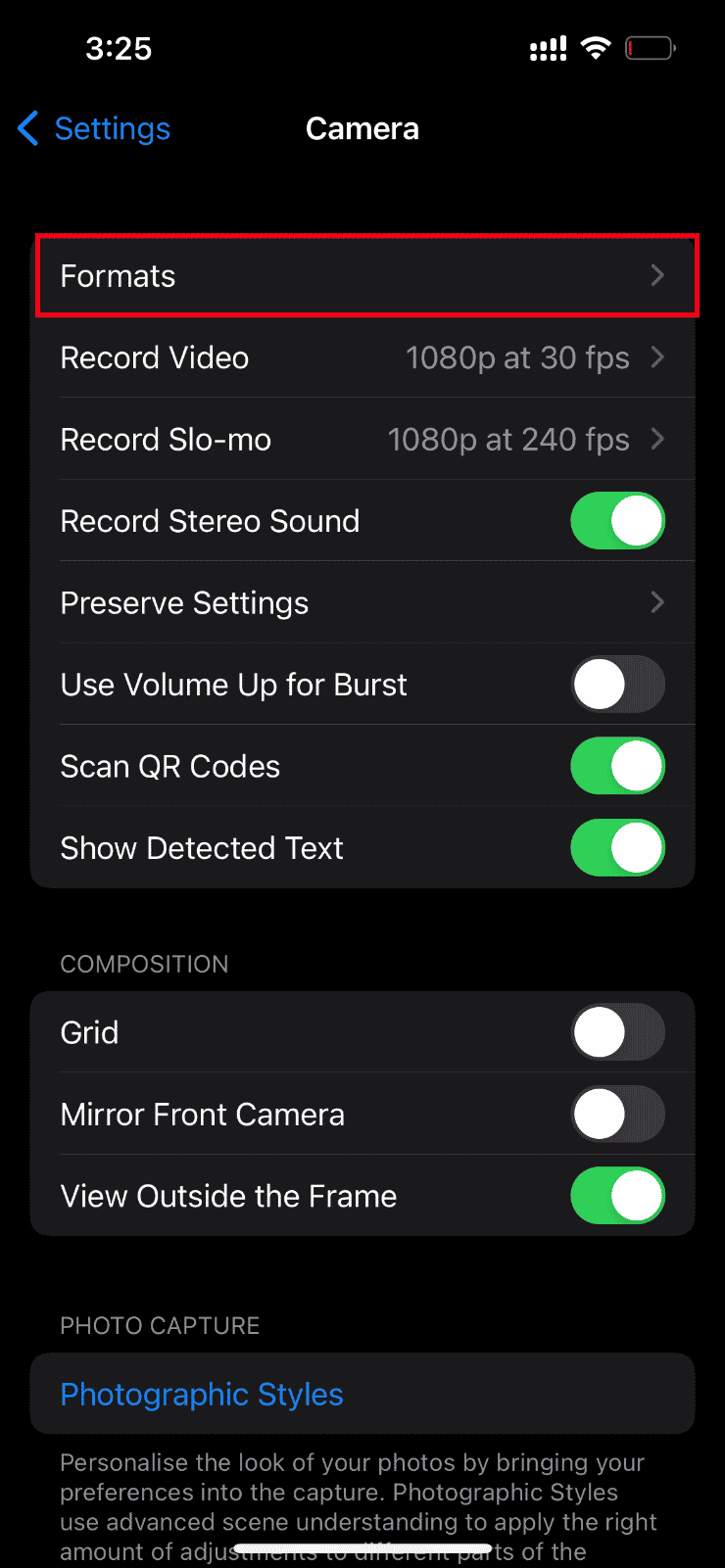 Appuyez sur Formats. Correction d'une erreur survenue lors du chargement d'une version de meilleure qualité de cette vidéo iPhone