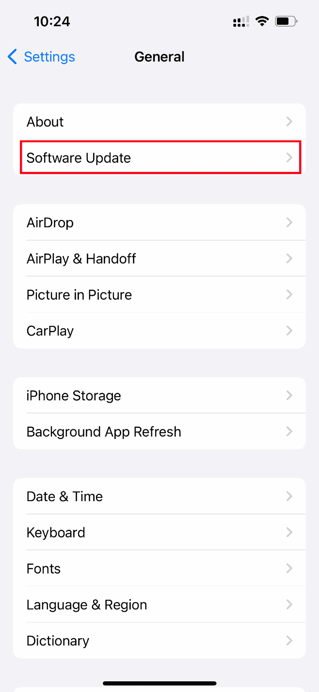 Appuyez sur Mise à jour du logiciel. Correction d'une erreur survenue lors du chargement d'une version de meilleure qualité de cette vidéo iPhone