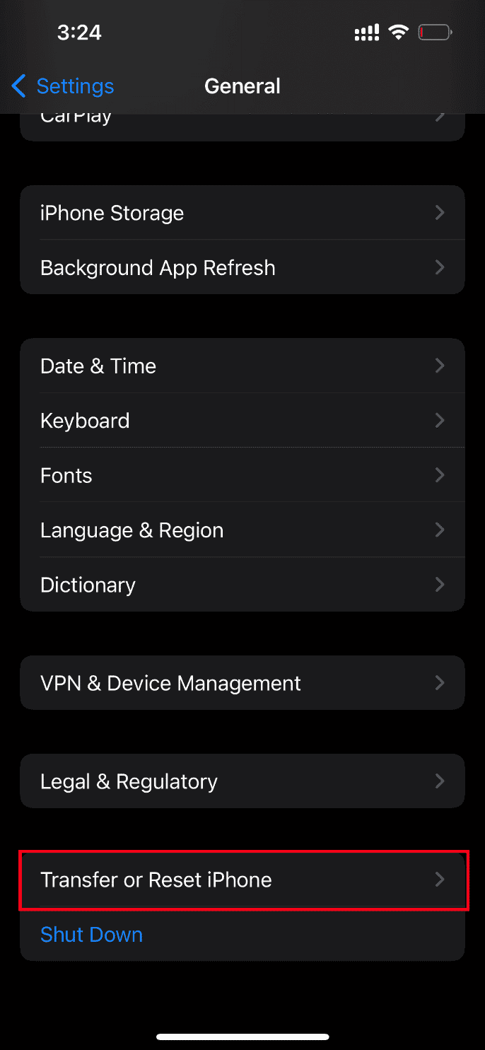 Appuyez sur Transférer ou Réinitialiser l'iPhone