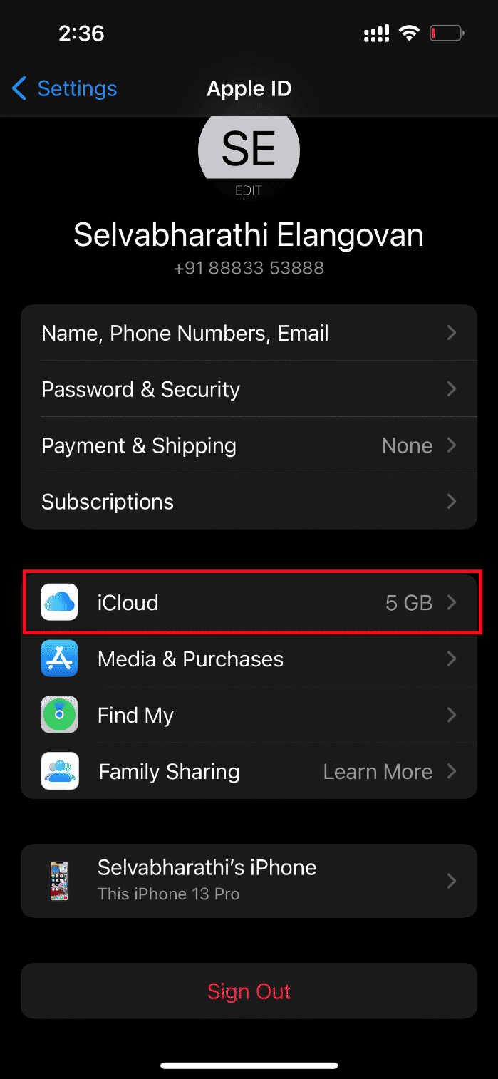 Appuyez sur iCloud