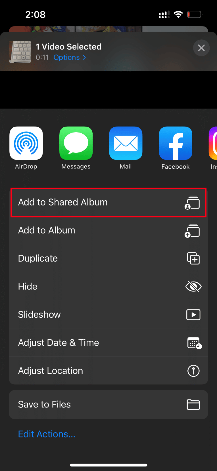 Appuyez sur Ajouter à l'album partagé
