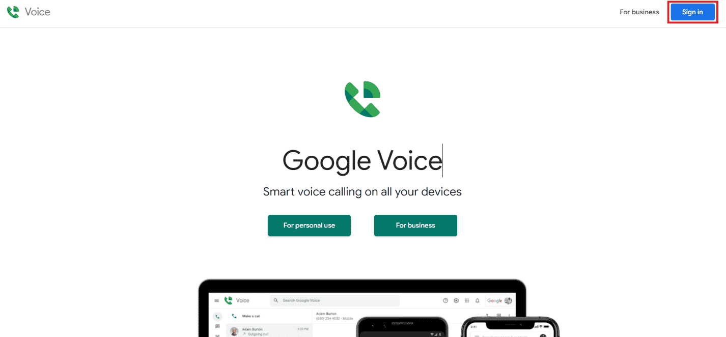คลิกลงชื่อเข้าใช้ที่มุมบนขวาและเข้าสู่ระบบโดยใช้ข้อมูลบัญชี Google Voice ของคุณ