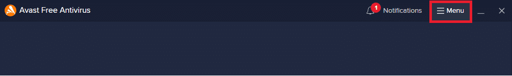 انقر فوق القائمة في Avast free antivirus
