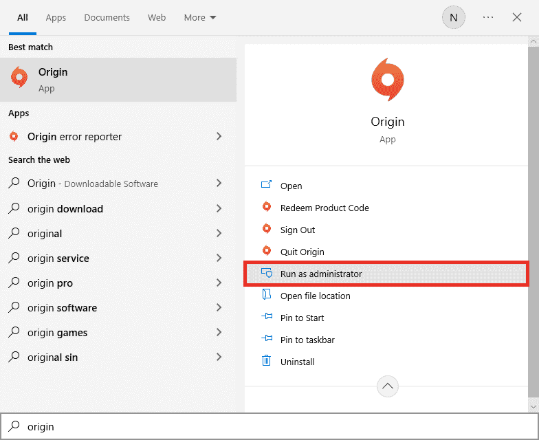 افتح Origin كمسؤول