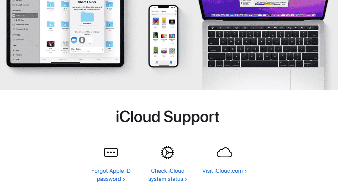 iCloud Destek sayfası