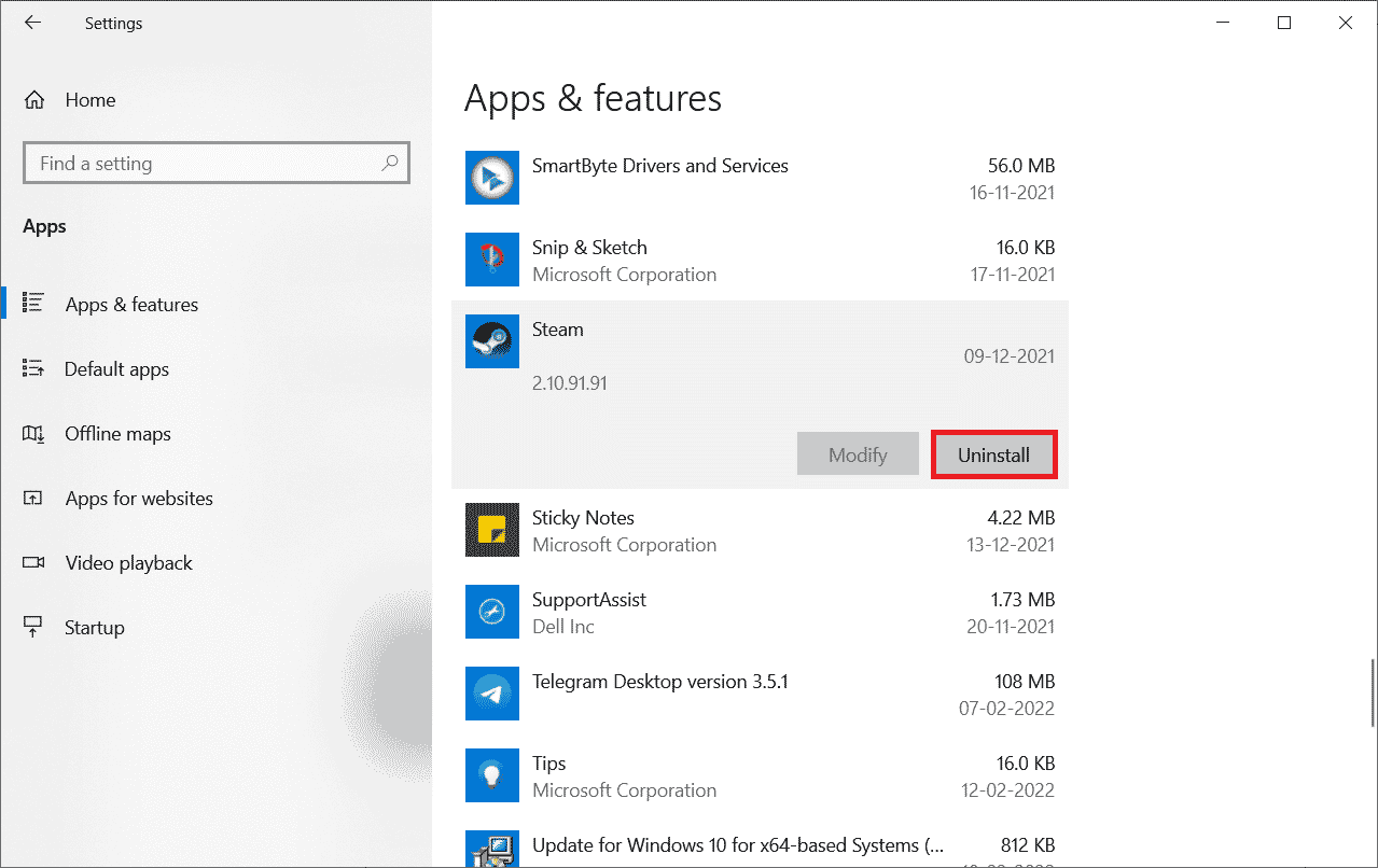 Нажмите «Удалить». Как исправить невозможность инициализации Steam API в Windows 10
