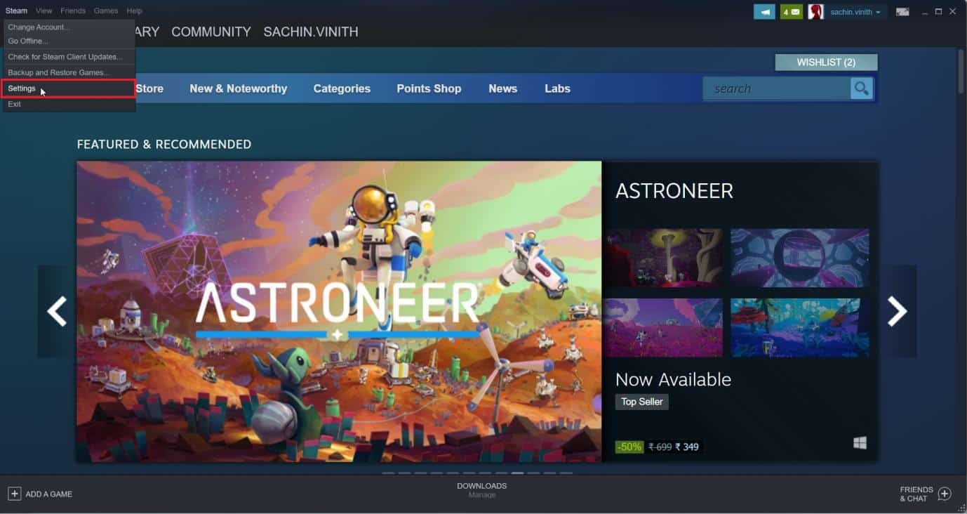 Выберите Настройки в меню. Исправить невозможность инициализации Steam API в Windows 10