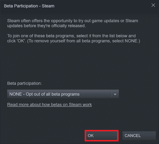 Нажмите «ОК». Исправить невозможность инициализации Steam API в Windows 10