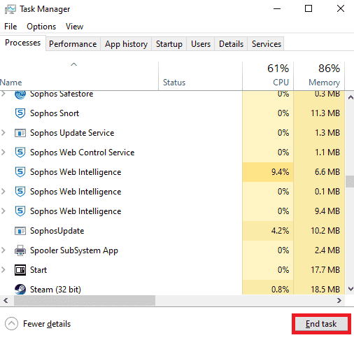 [タスクの終了]をクリックします。 Windows10で不和の画面共有が機能しない問題を修正