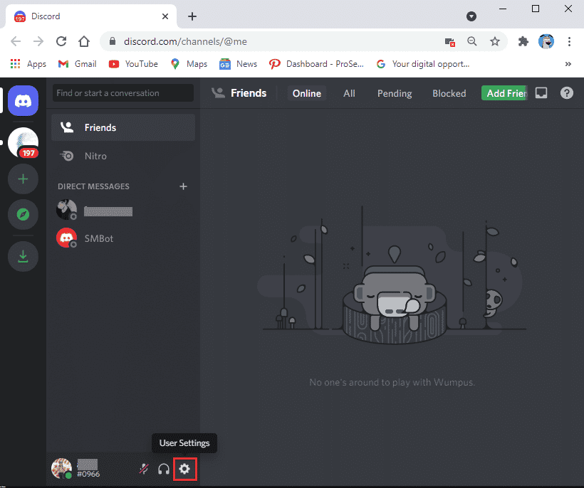 Discordを開き、[設定]をクリックします