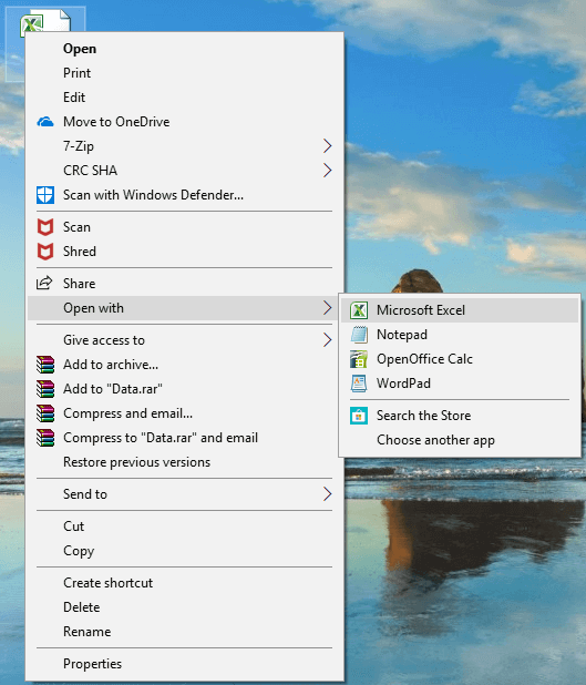 在打开方式下,选择 Microsoft Excel 并单击它