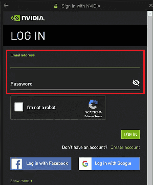 เข้าสู่ระบบด้วยข้อมูลประจำตัว NVIDIA ของคุณ แก้ไขข้อผิดพลาด Nvbackend.exe ใน Windows 10