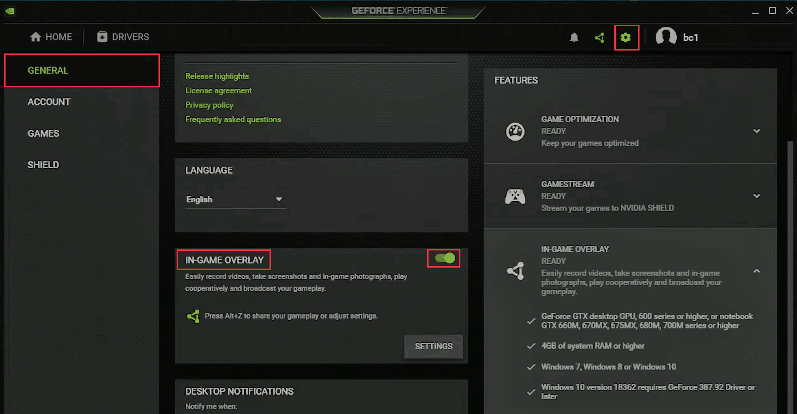 ปิดโอเวอร์เลย์ Ingame ใน GeForce Experience