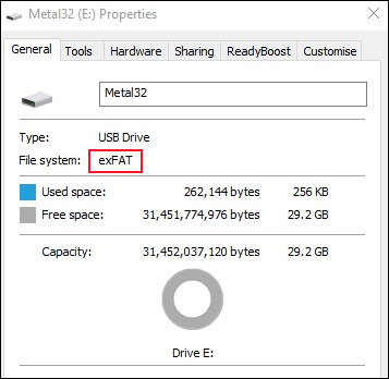 Les propriétés de la clé USB dans Windows 10