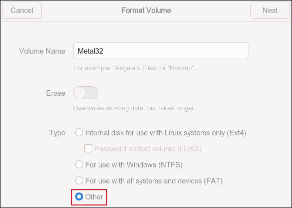 Fournir un nom de volume pour le lecteur USB dans les disques GNOME