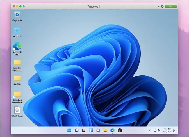 Un desktop Windows 11 visto in Parallels su Mac.