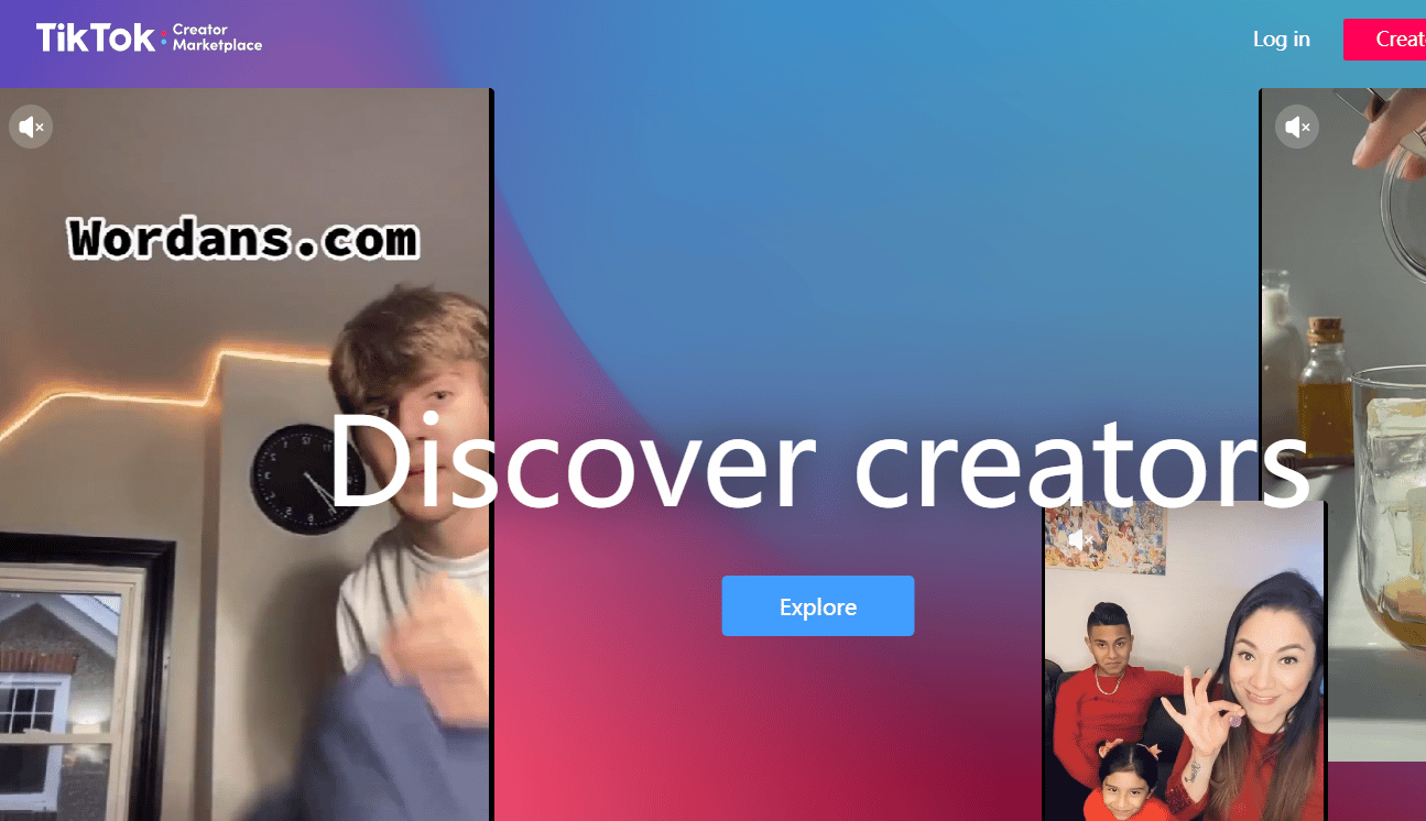 TikTokクリエイターマーケットプレイスのウェブサイトのホームページ