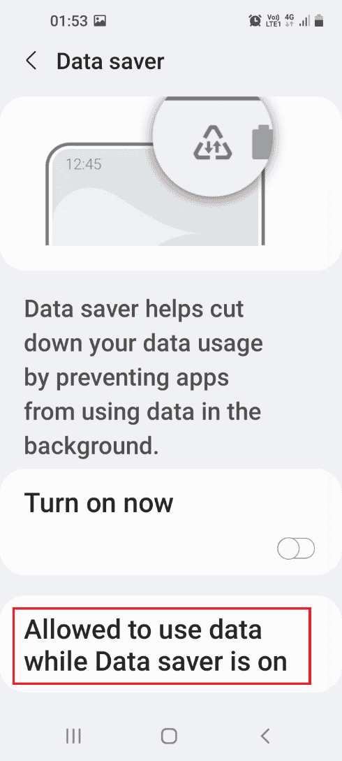 แตะที่ อนุญาตให้ใช้ข้อมูลในขณะที่ Data saver อยู่บนแท็บ