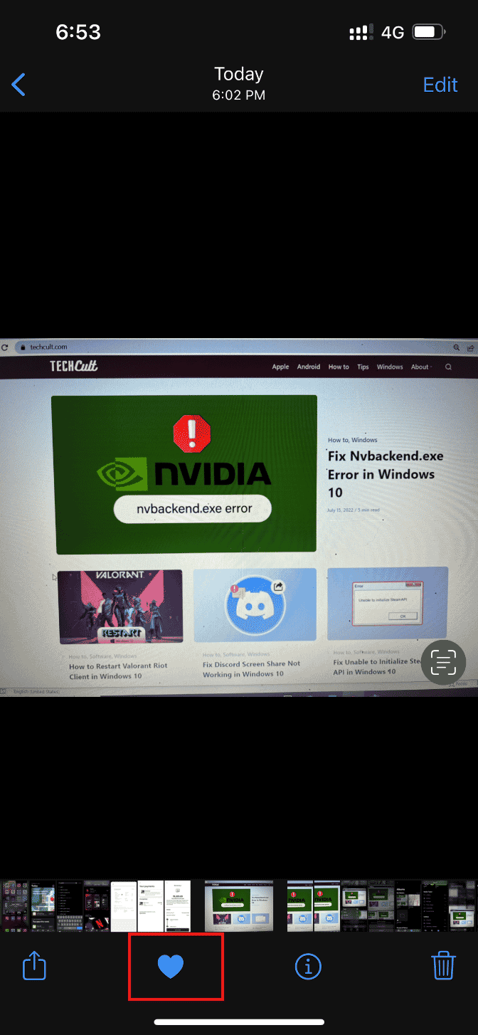 Toque e desative o ícone do coração