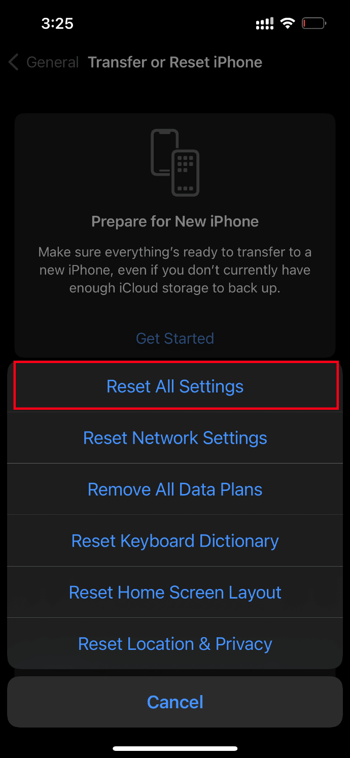 Toque em Redefinir todas as configurações. Corrigir um erro ao carregar uma versão de alta qualidade desta foto no iPhone