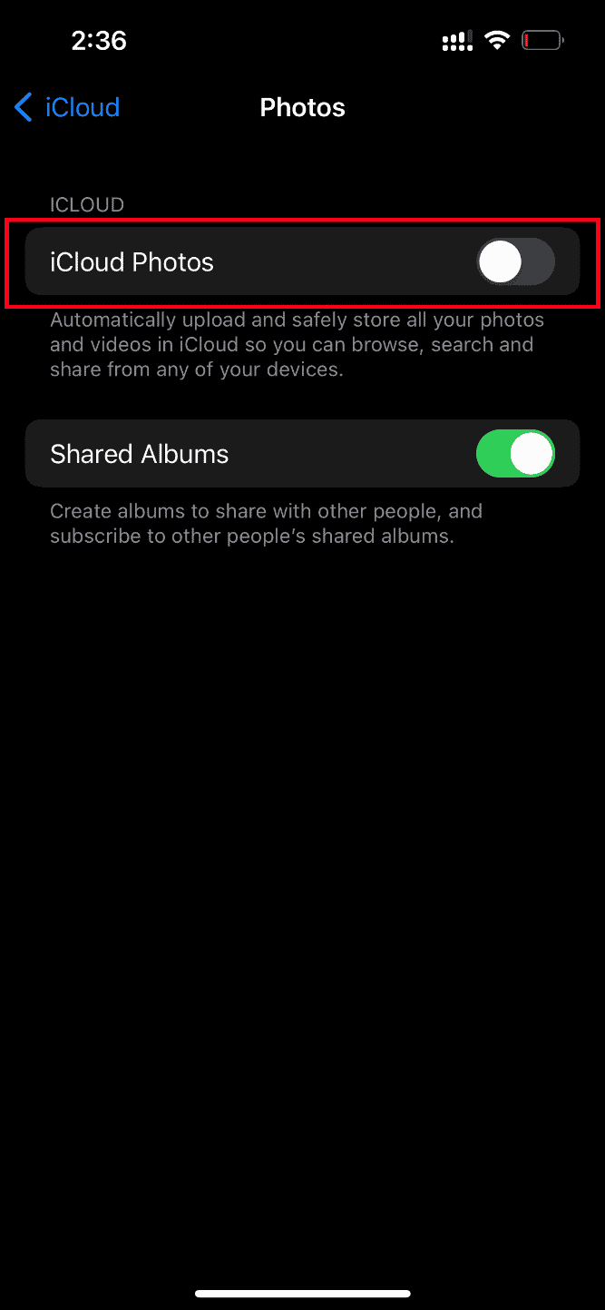 Desative as Fotos do iCloud. Corrigir um erro ao carregar uma versão de alta qualidade desta foto no iPhone