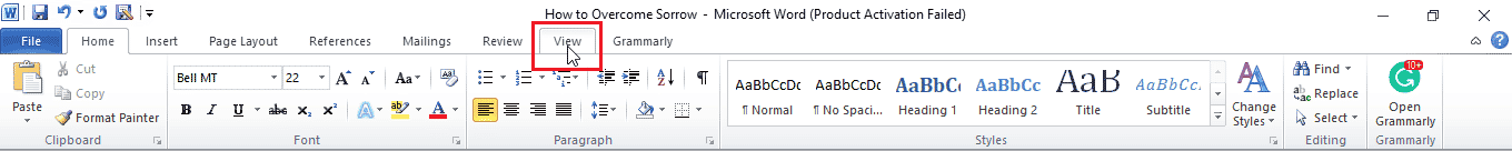 单击 Microsoft Word 上的“查看”选项卡