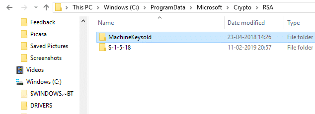 Puteți schimba numele MachineKeys în MachineKeysold | Remedierea nu se poate crea un grup de acasă pe Windows 10
