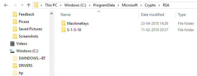 Navigați la folderul MachineKeys