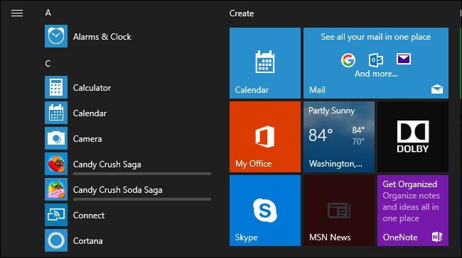 Das Startmenü von Windows 10