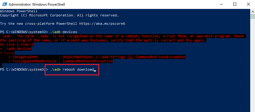 digita il comando adb reboot download e premi il tasto Invio