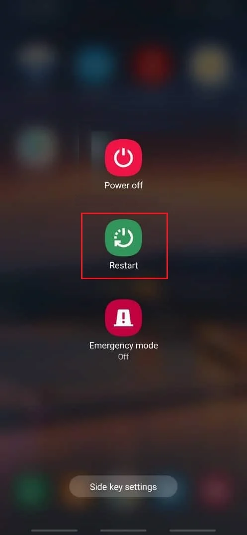 tocca l'opzione di riavvio nel dispositivo Android