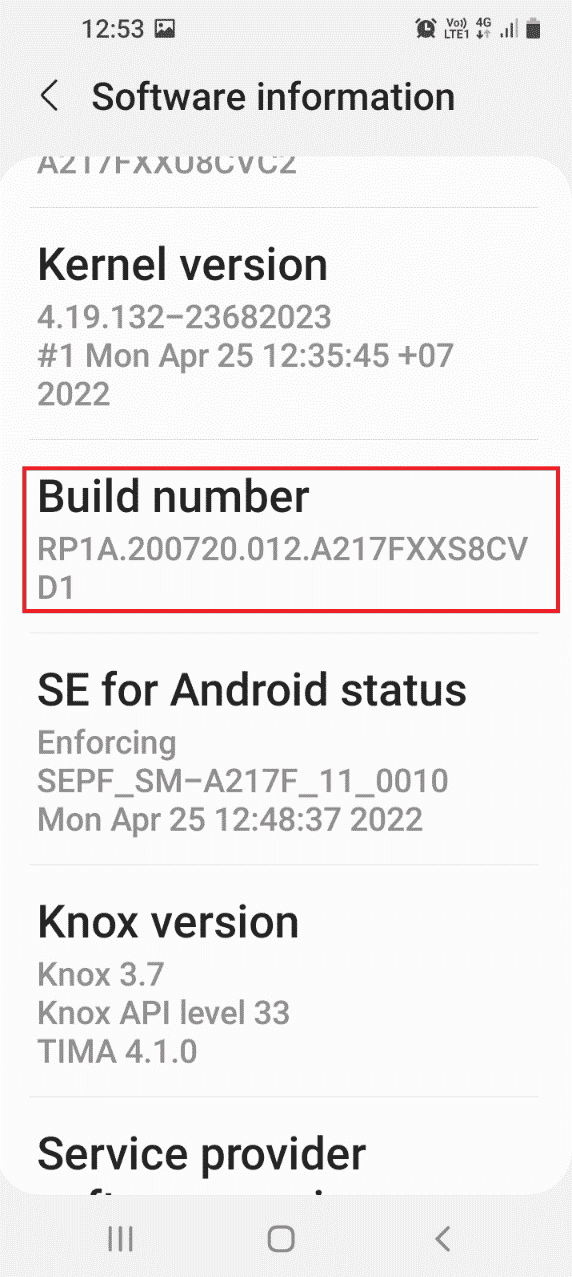 Tocca la scheda Numero build 7 volte