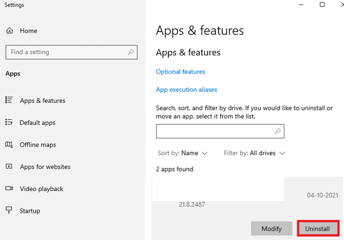 fare clic su Disinstalla. Risolto il problema con Sling TV Down su Windows 10