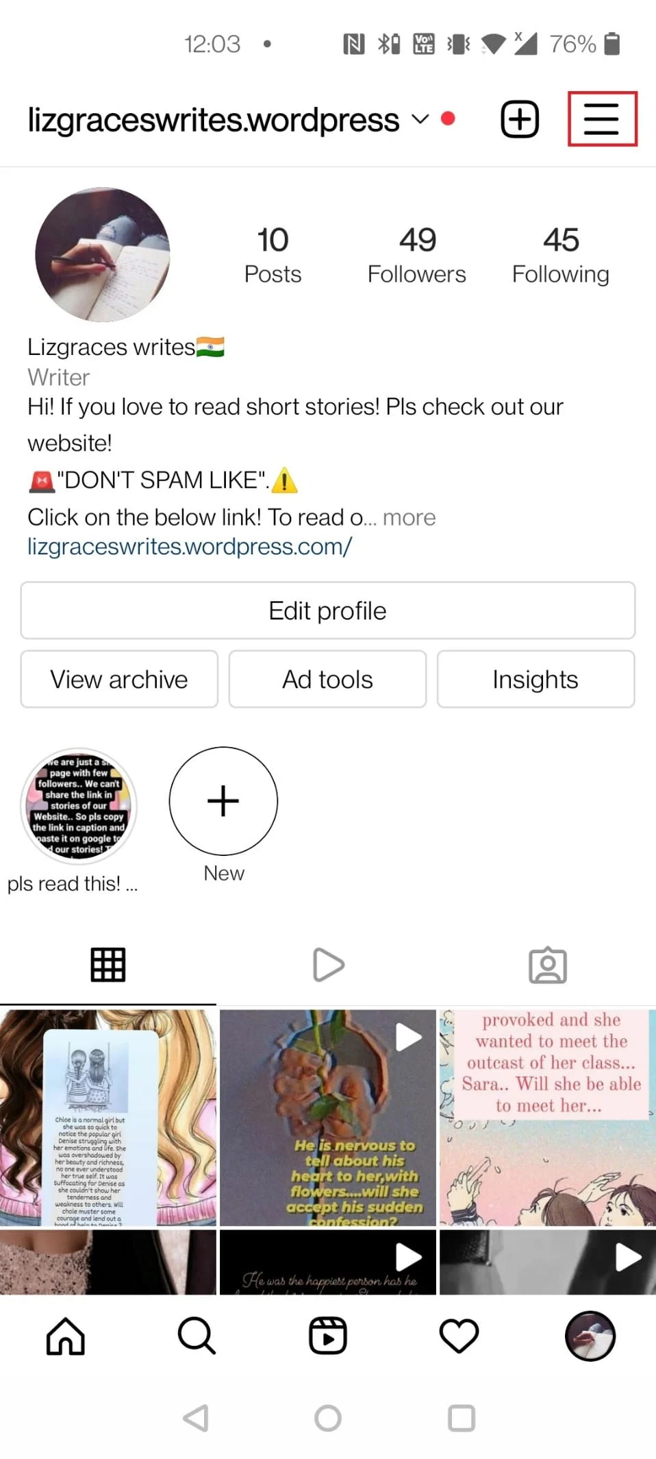 atingeți cele trei linii orizontale. Remediați eroarea de comentarii Instagram